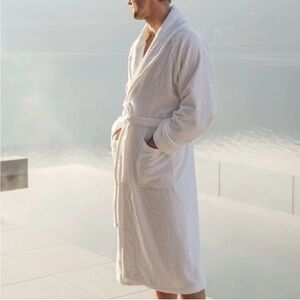 Four Seasons Hotel Resort Bath Robe Spa Waffle Jacquard Cotton White Standard OS